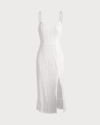 The Wave Textured Pearl Strap Midi Dress