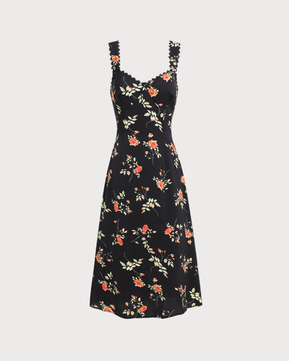 Black Floral Shirred Slip Maxi Dress
